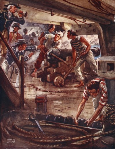 Cada cañón desde sus labios adamantinos, esparció una sombra de muerte alrededor de los barcos, de Baladas de Luchas Famosas, Primera Edición, 1920 de Archibald Webb